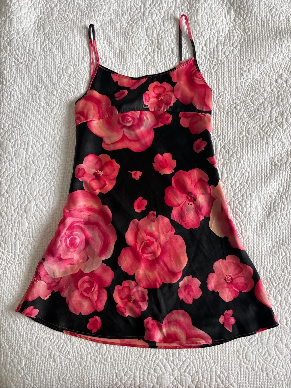 Vintage 90s Babydoll Floral Satin Mini Slip Dress
